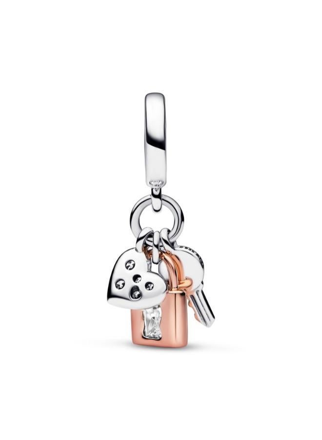 PANDORA Two-tone Key, Padlock & Heart Triple Dangle Charm - Image 1